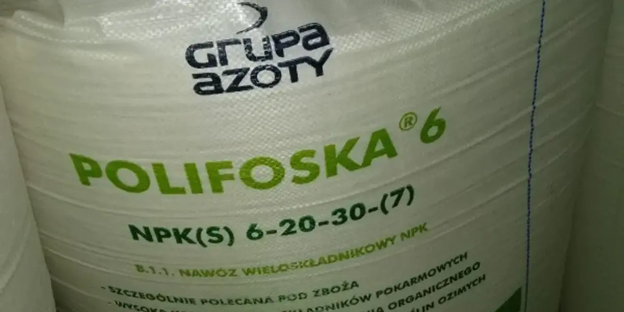 Worek nawozu Polifoska 6 od Grupy Azoty, NPK(S) 6-20-30-(7), idealny pod zboża.