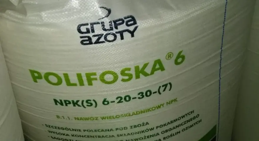 Worek nawozu Polifoska 6 od Grupy Azoty, NPK(S) 6-20-30-(7), idealny pod zboża.