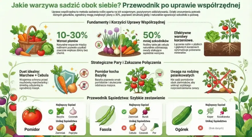 Cebula to świetny sąsiad dla marchwi, pomidorów i ogórków. Chroni przed szkodnikami i poprawia wzrost. Unikaj sadzenia jej obok fasoli.