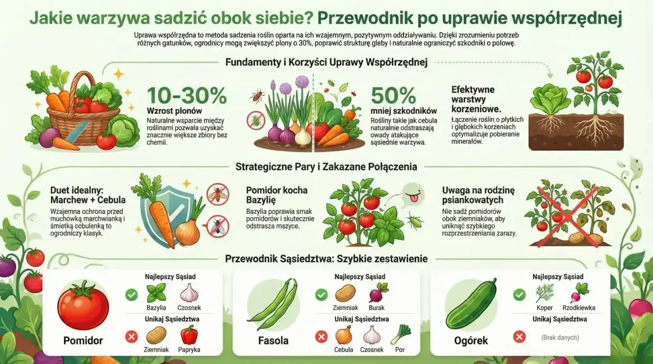 Cebula to świetny sąsiad dla marchwi, pomidorów i ogórków. Chroni przed szkodnikami i poprawia wzrost.